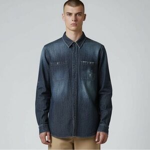 Joe’s Jeans Men’s Unisex Denim Utility Distressed Button Down THE SHIRT Size L